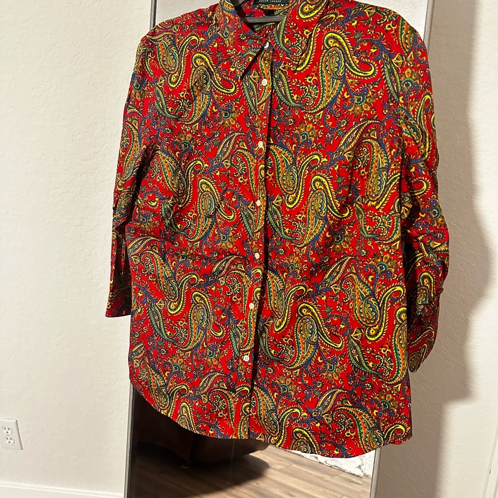 RALPH LAUREN RED/YELLOW/BLUE PAISLEY PRINT 3/4 SLEEVE SHIRT! Only worn once.